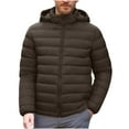 thumbnail image 3 of UVEASISHA Travel Puffer Jacket for Men Lightweight Hooded Winter Coats Outdoor Windproof Insulated Down Jackets Solid Color Quilted Coat Outerwear with Pockets Brown M, 3 of 10