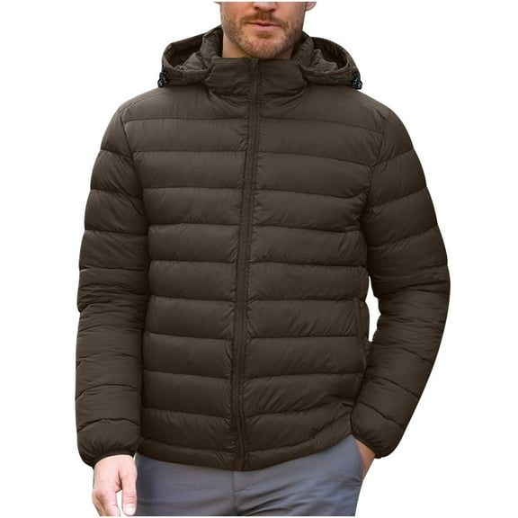 Men's Lightweight Packable Puffer Jacket Lightweight Hooded Insulated Winter Coat Windproof Zipper Down Jacket Water-Resistant Winter Jackets Puffy Coat