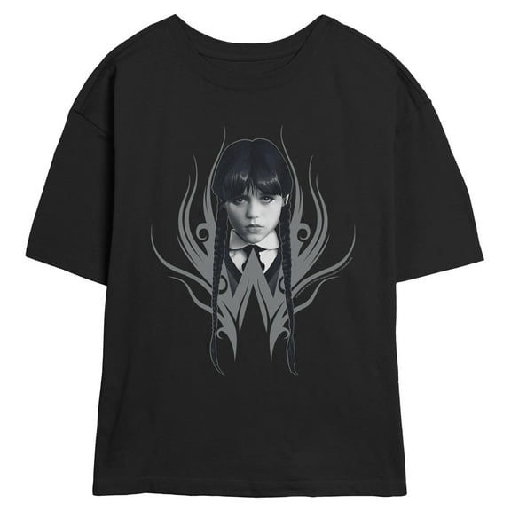 Juniors Wednesday Black and White Classic Portrait T Shirt