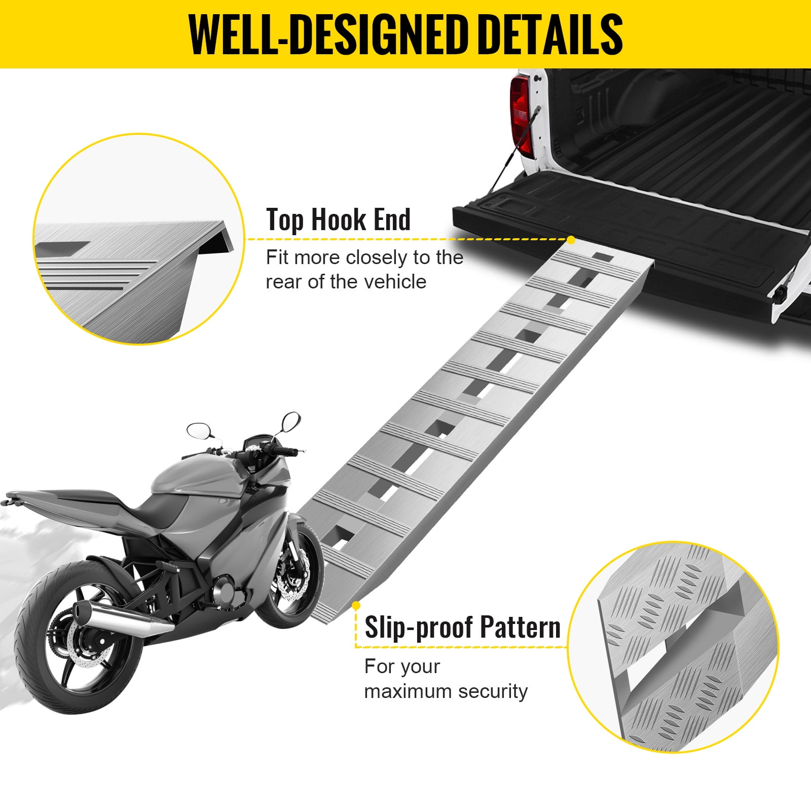 KFFKFF 60x12 Inch Aluminum Ramps 6000LBS 1 Pair 2 Ramps Capacity Car Trailer Truck ATV Ramps