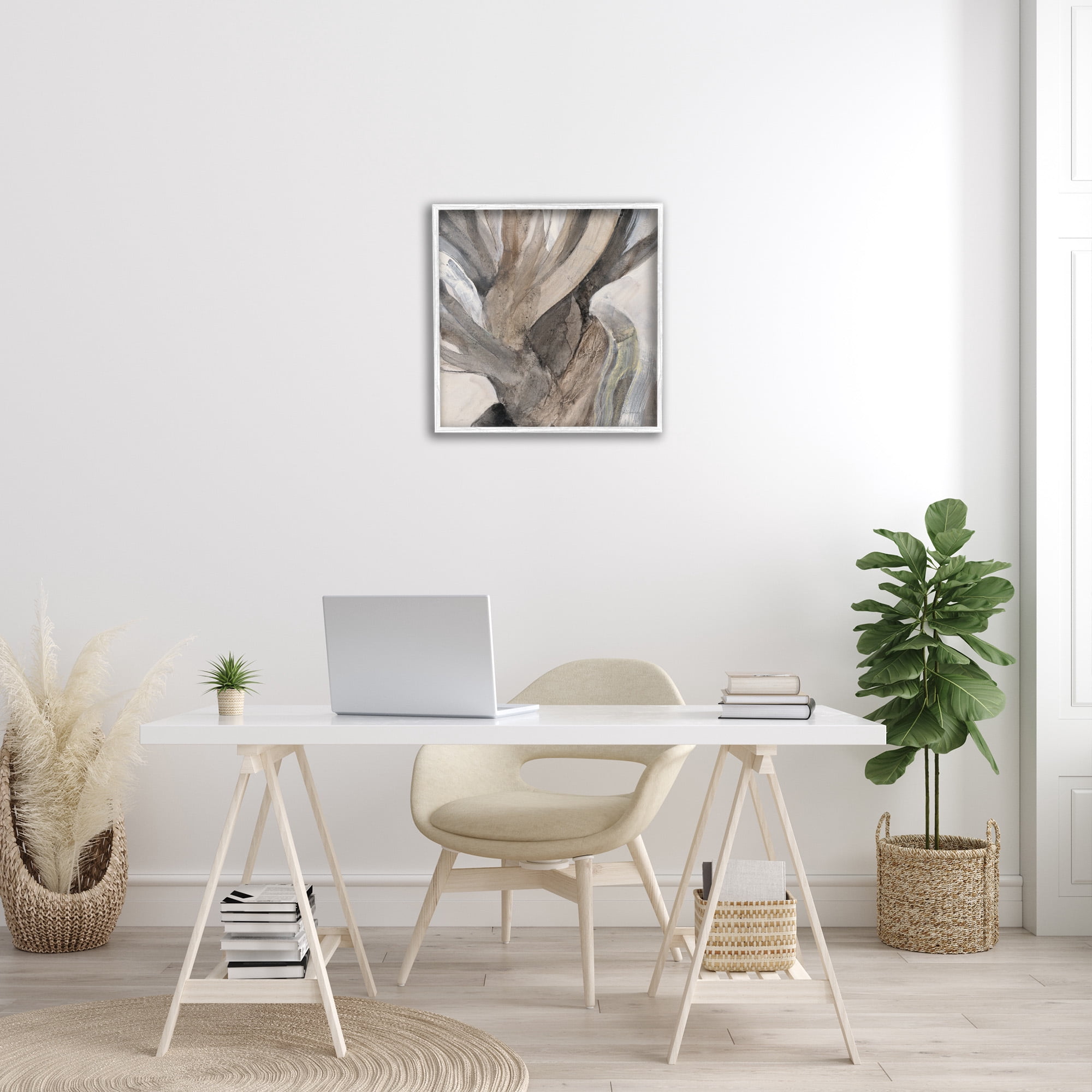 Stupell Industries Twisted Driftwood Abstraction Abstract Painting White Framed Art Print Wall Art, 24 x 24