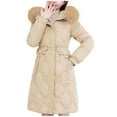 thumbnail image 2 of Quilted Jackets for Women Faux Fur Hooded Zip Up Button Long Sleeve Plus Size Overknee Down Jacket with Drawstring Pockets Tunic Slim Fit Warm Coats 2025 Winter Puffer Jacket, 2 of 4