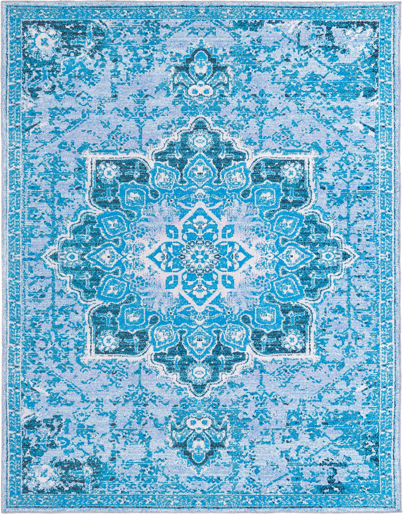 Francesca Collection Washable Rug 10' x 13' Aqua Blue