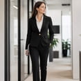 thumbnail image 4 of AZoiNM Women's 2 Piece Solid Single Breasted Blazer Suit Set, Long Sleeve Lapel Jacket & Flared Pants, Elegant Business Casual Work Outfits for Office Interview, 4 of 16