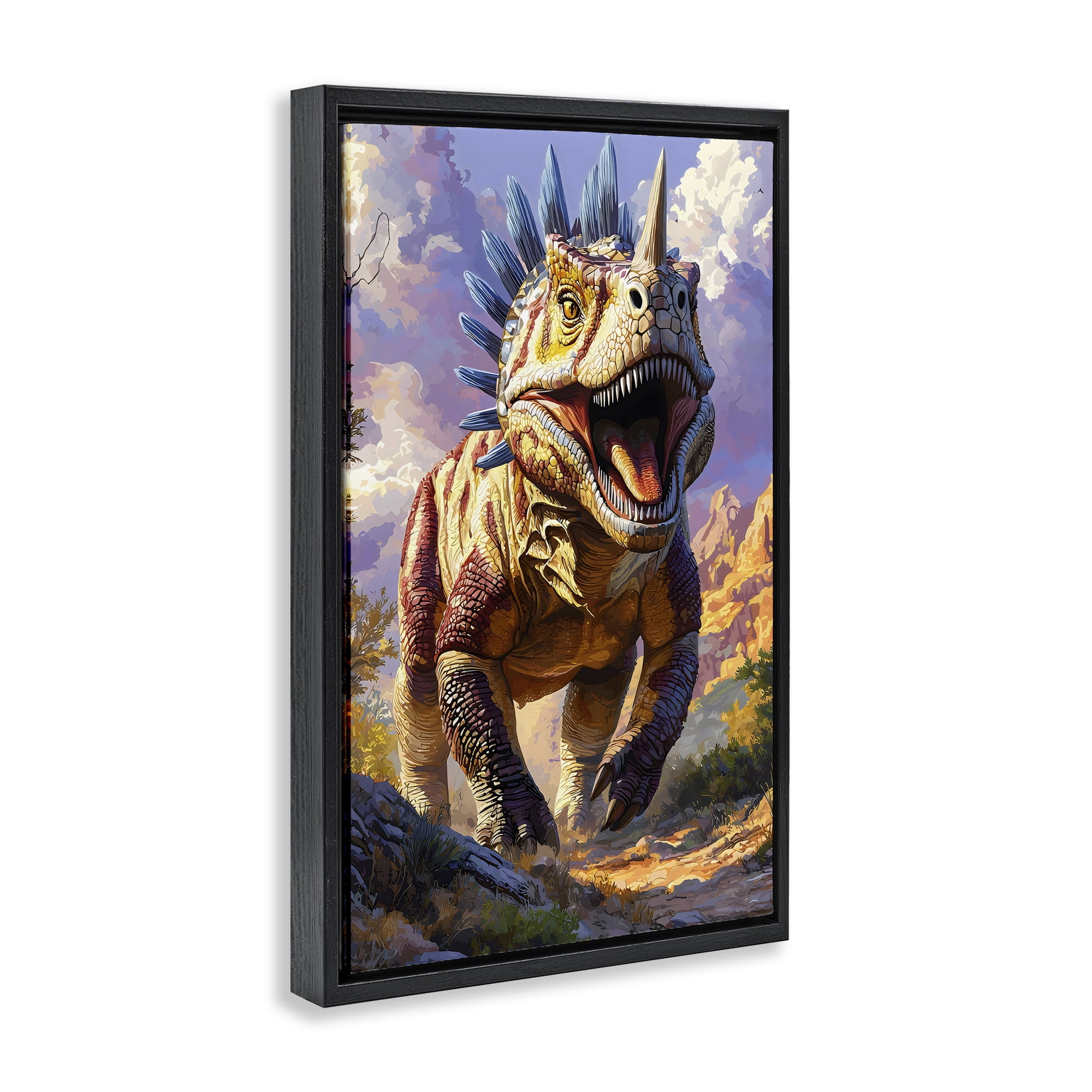 Stupell Industries Fierce Horned Dinosaur Black Framed Floater Canvas Wall Art, design by Creative Studio