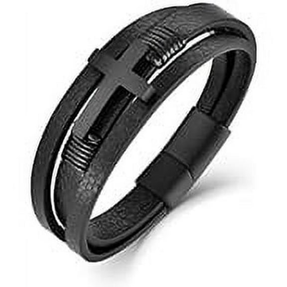 Mens Leather Cross Bracelet Multi-Layer Braided Faith Cross Bracelet for Religious Bangle Wristband Jewelry for Men Women