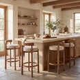 thumbnail image 3 of Guyou Bar Stools Set of 2, Mid Century Modern 30" Armless Island Bar Stools with Curved Back and Wooden Frame, Round Kitchen Stools with Footrest for Restaurant Bar Kitchen Island, Beige, 3 of 14