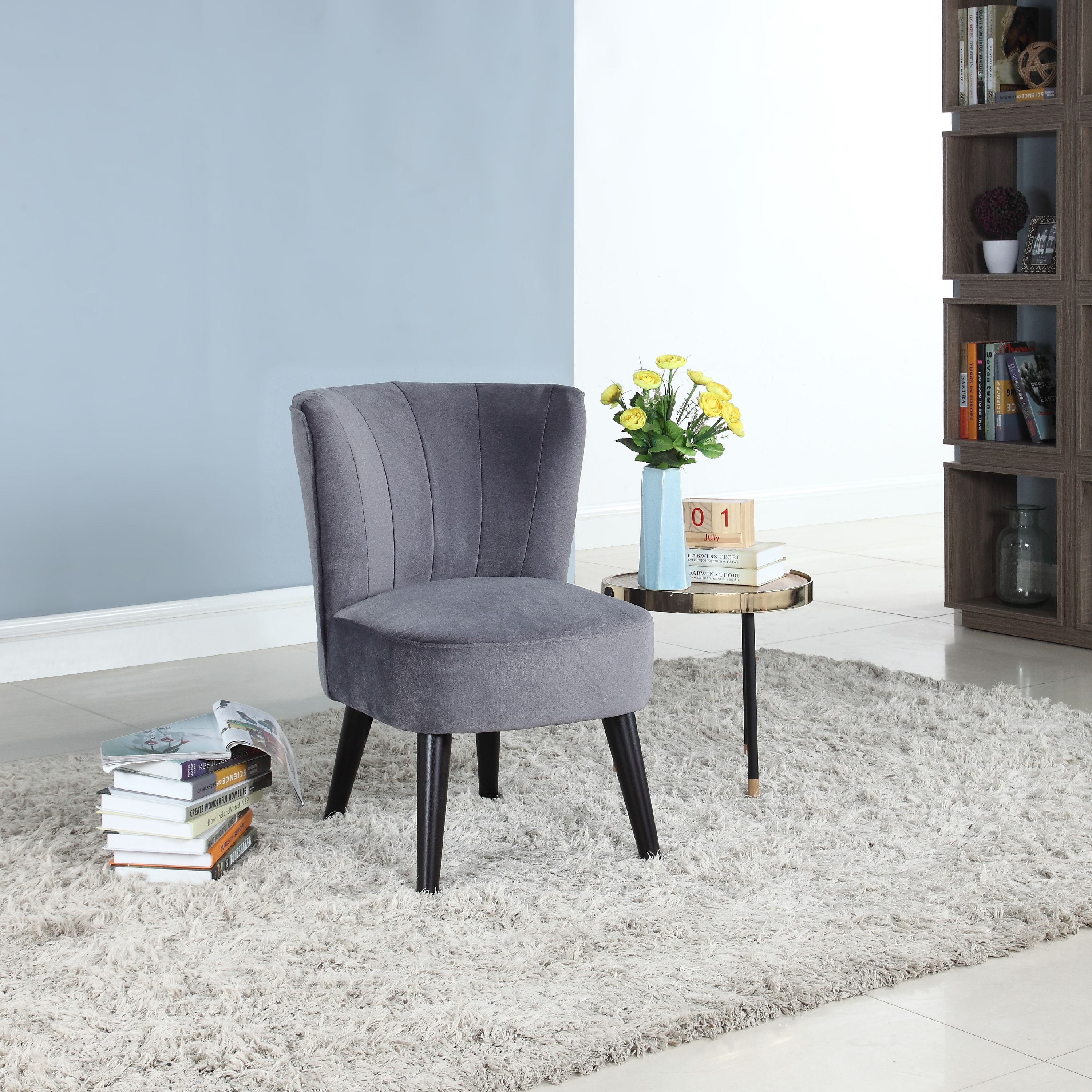 Contemporary Small Space Accent Chair with Pleated Backrest, Grey