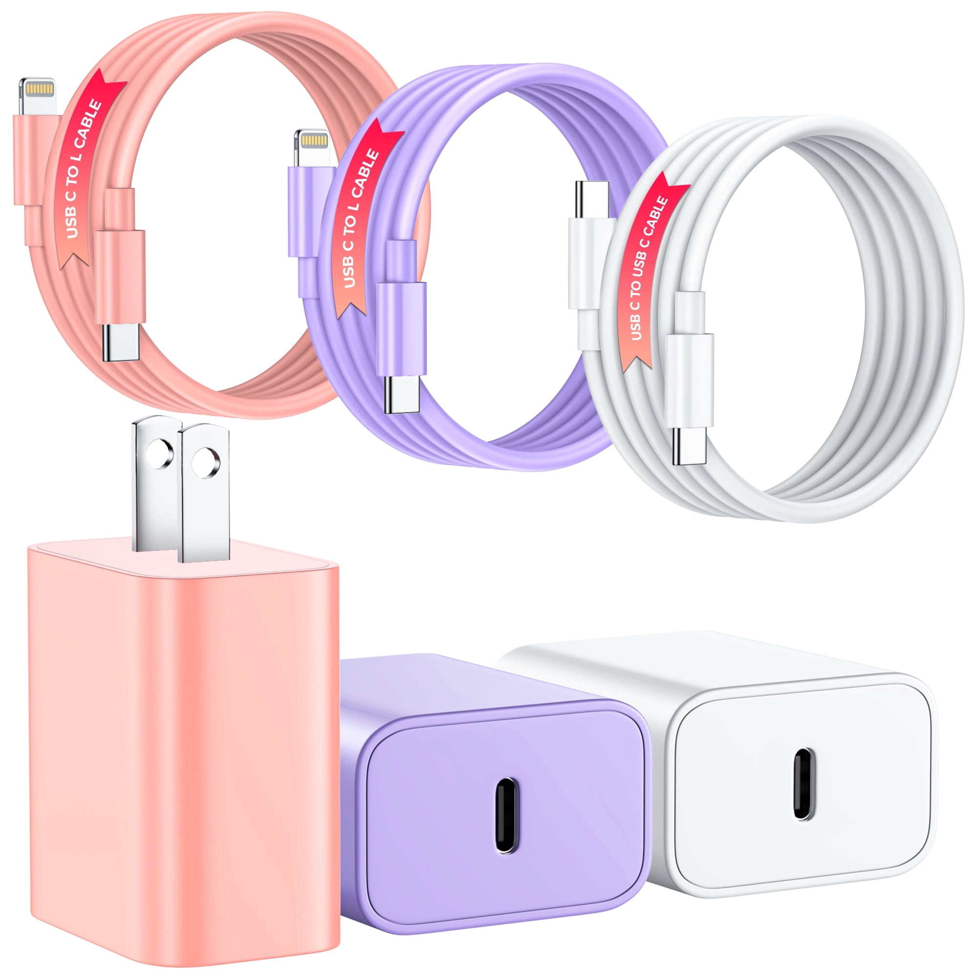 iPhone Charger USB C Fast Charger, 3 Pack 20W Type C Wall Charger Block with 6FT USB C & L Cable, Compatible with iPhone 16/15 Pro Max/14/13/12/11, Samsung Galaxy, iPad, AirPods, Pixel