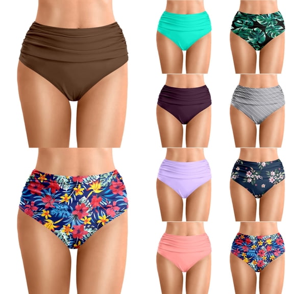 Women's High Waisted Bikini Bottom Tummy Control Ruched Bathing Suit Swim Bottom
