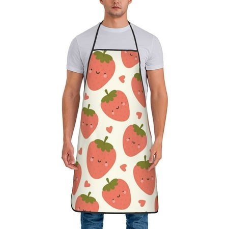 

Adjustable Bib Apron - Cute Strawberry Red Love Waterdrop Resistant Cooking Apron Kitchen Aprons for Men Women