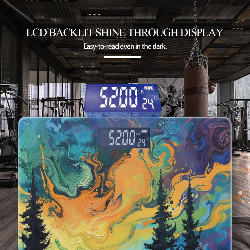 Digital Bathroom Scale with Large LCD Display,High Capacity Scale 400 lbs High Precision body fat scale-Vibrant Painting Of The Northern Lights Over Alaskan Forest