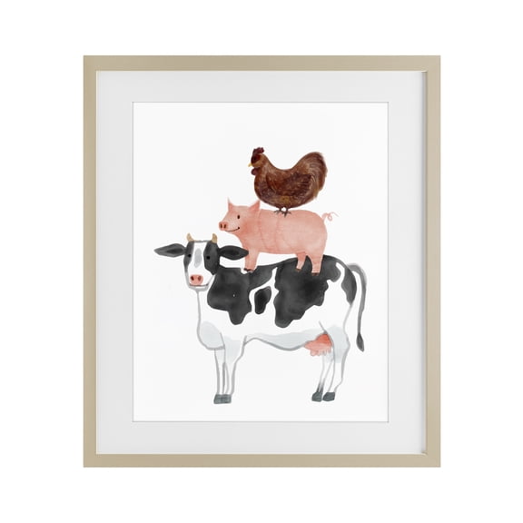 Stupell Industries Cottage Farm Animal Stack Whimsy Birch Framed Print Under Glass, 13 x 16, by Kim Allen