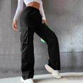 thumbnail image 2 of Gvdentm Scrub Pants Women's Casual Loose Elastic Shiny Pocket Wide Leg Pants Trousers Baggy Cargo Pants for Women(Black,XS), 2 of 6