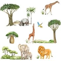 Tropical Animals Plants Stickers Elephant Lion Giraffe Wall Decal Rhinoceros Bird Coconut Tree Wall Decals Stickers DIY Art for Bedroom Living Room Kid's Room Decor colorful DIY