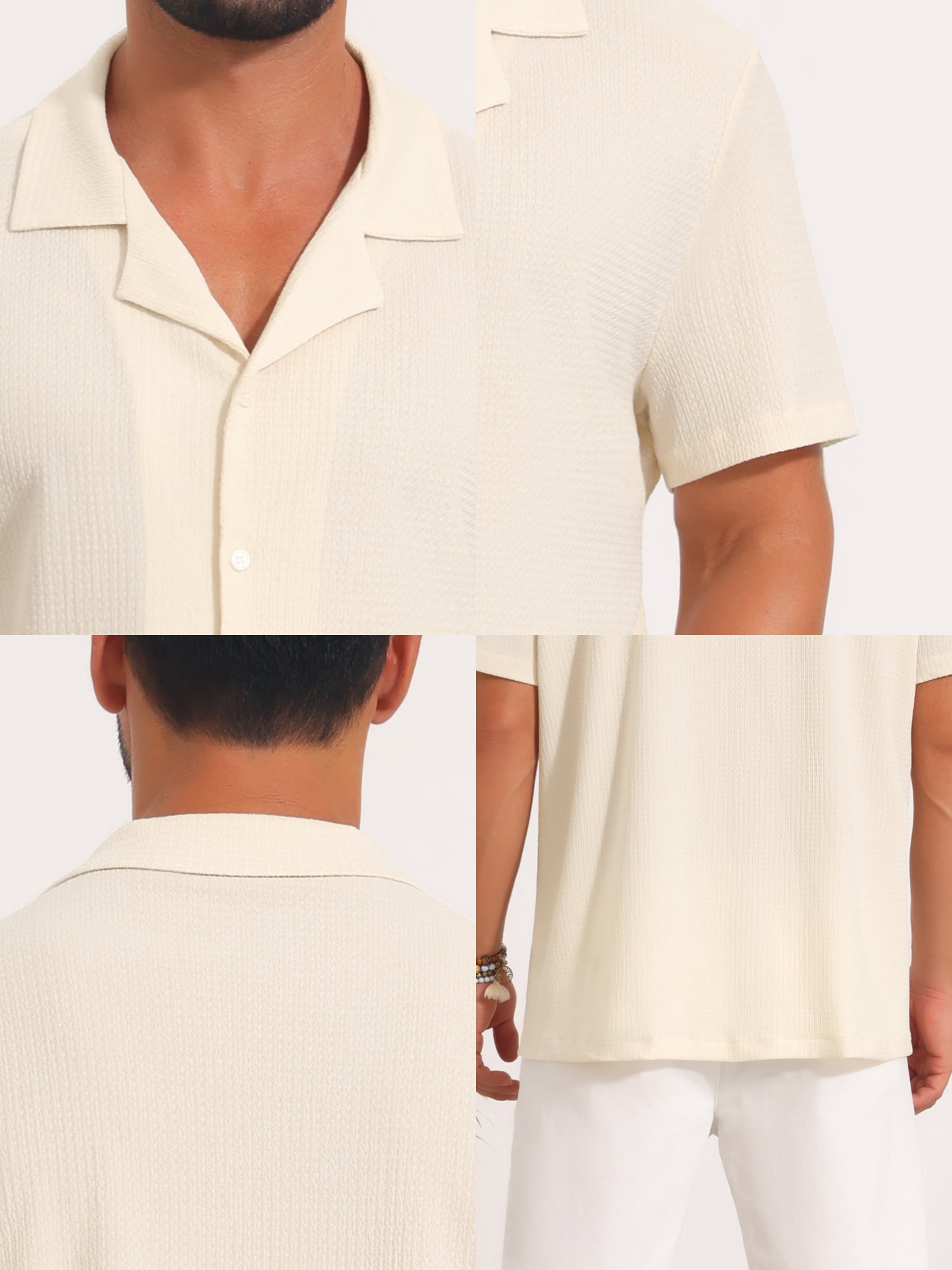 DARING DIVA Men's Mesh Camp Collar Short Sleeve Button Down Shirt for Summer 2XL Beige