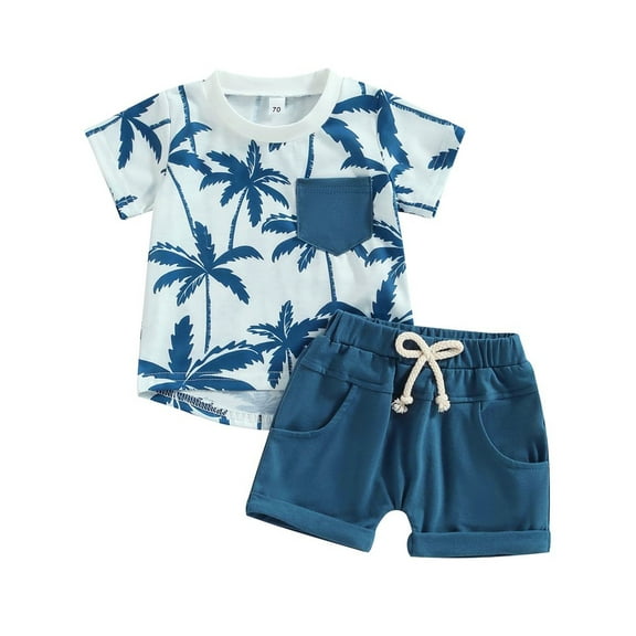 WIBACKER 2Pcs Baby Boys Hawaiian Summer Clothing Sets Palm Print Short Sleeve Tops T-Shirt  Shorts Outfits