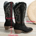 thumbnail image 7 of Rokment Women's Roman Wide Mid Calf Cowboy Boots Fall Winter Vintage Embroidered V Cut out Slip on Western Cowgirl Tall Boots, 7 of 7