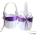 thumbnail image 1 of wonima44 2PCS Wedding Flower Girl Baskets,White Satin Flower Storage Basket with Double Heart Rhinestone Craft for Engagement Ceremony Party Decor (Purple), 1 of 1
