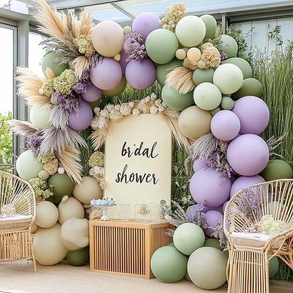 Green Purple Balloons Double Stuffed Dusty Green Lavender White Sand Balloon Arch Garland Kit for Baby Shower Birthday Wedding Bridal Spring Party Decoration