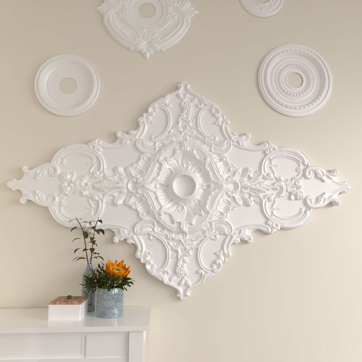 Ekena Millwork CM70X43ML 70.88 in. W x 43.75 in. H Melchor Diamond Ceiling Medallion