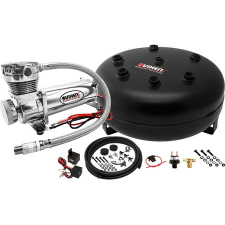 Vixen Air 4 Gallon (15 Liter) Pancake Air Tank with 200 PSI Chrome Compressor Onboard System/Kit for Suspension/Train Horn 12V