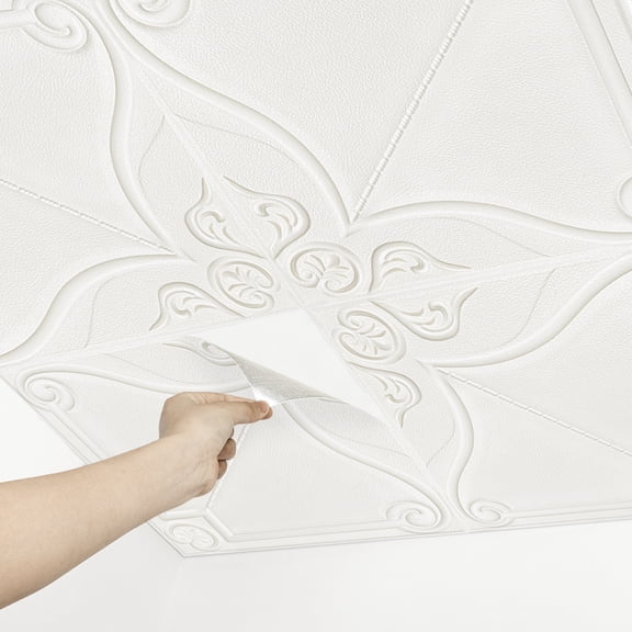 Abyssaly Peel and Stick Ceiling Tile 16 Pcs White Foam Ceiling Tile Coverage 21 sq.ft, Easy to Install for Ceiling and Wall, Plain White (13.7" x 13.7")