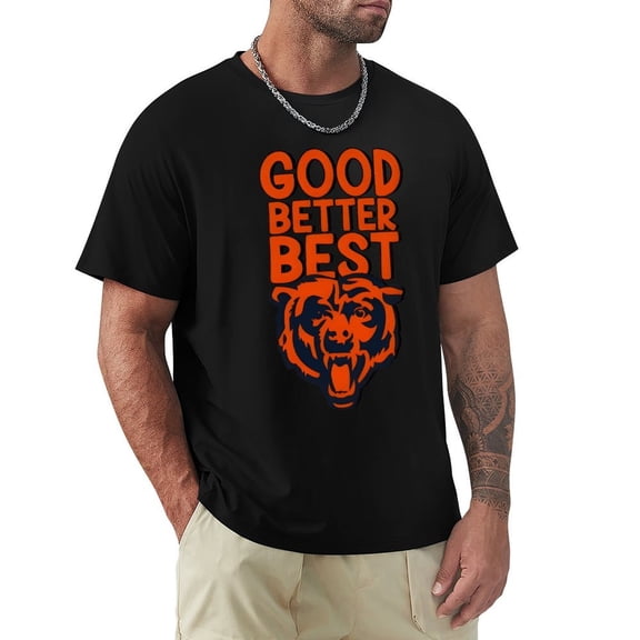 Good Better Best Bears Men's Cotton HD Print Short Sleeve T-Shirt Crew Neck Top Black M