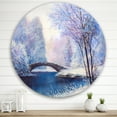 thumbnail image 2 of Designart 'Bridge Of Meandering River With Winter Scenery III' Lake House Circle Metal Wall Art 36x36 - Disc of 36, 2 of 5