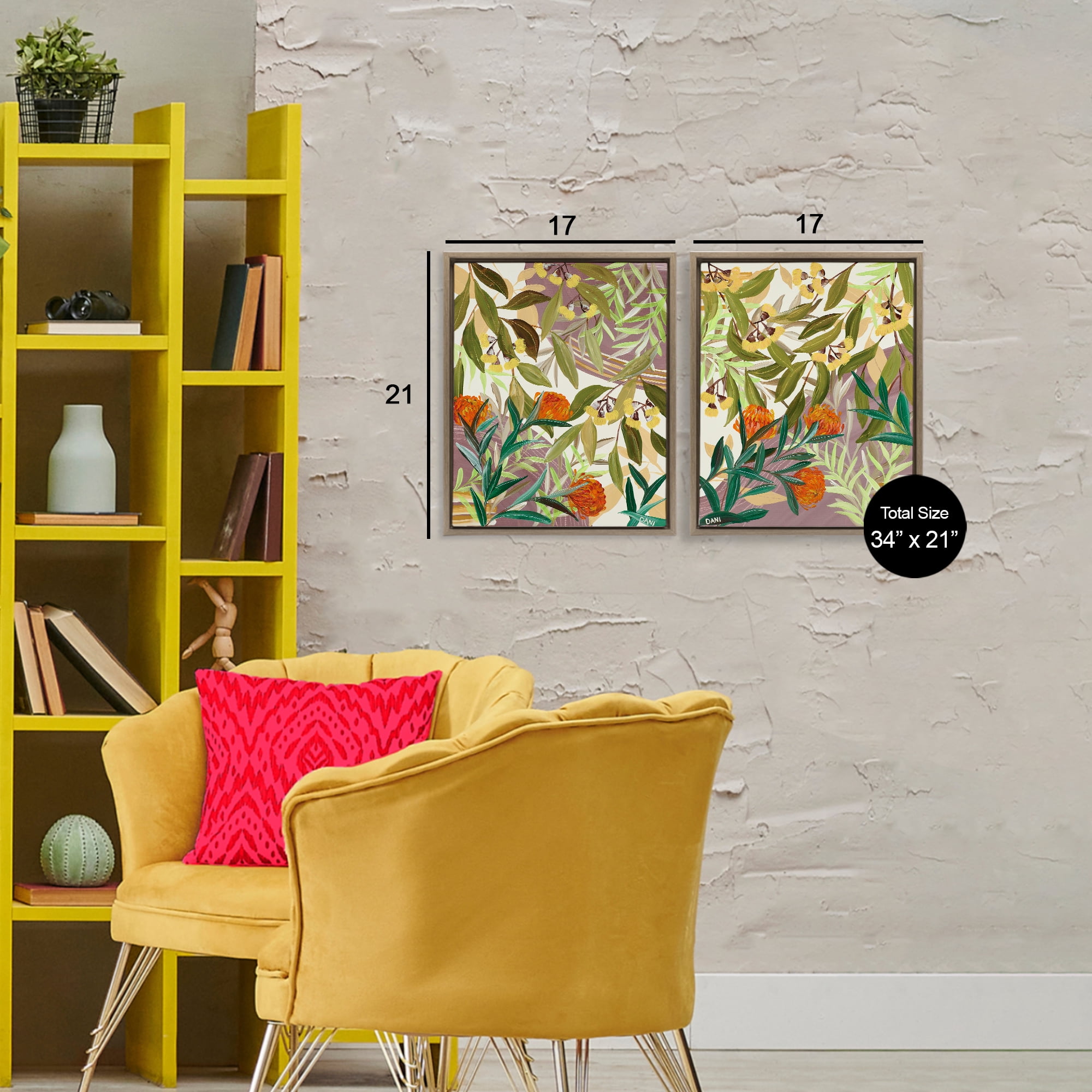 Stupell Industries Walk With Me Botanicals 2 Piece Brown Framed Floater Canvas Set, design by Dani Heyward