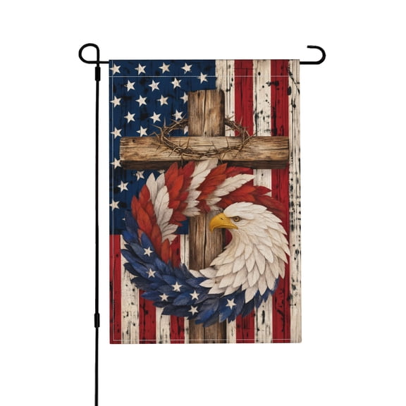 Garden Flag 12x18 Inch Patriotic Eagle Cross American Flag Outdoor Decor