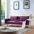 thumbnail image 5 of Modern Futon Sofa Bed, Linen Upholstered Sofa Couch Covertible Folding Futon Sofa with Cupholders and Metal Legs for Living Room, Apartment, Dorm, Purple, 5 of 6