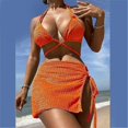 thumbnail image 3 of Trajes de baño de color liso para mujer, bikinis tipo halter, conjunto de 3 piezas, trajes de baño divididos., 3 of 5