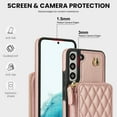 thumbnail image 6 of Compatible with Samsung Galaxy S21 FE 5G Wallet Phone Case Tempered Glass Screen Protector Wrist Crossbody Strap Stand Credit Card Holder RFID Slot Cell Cover for S 21FE 5G UW Women Girls Rose Gold, 6 of 10