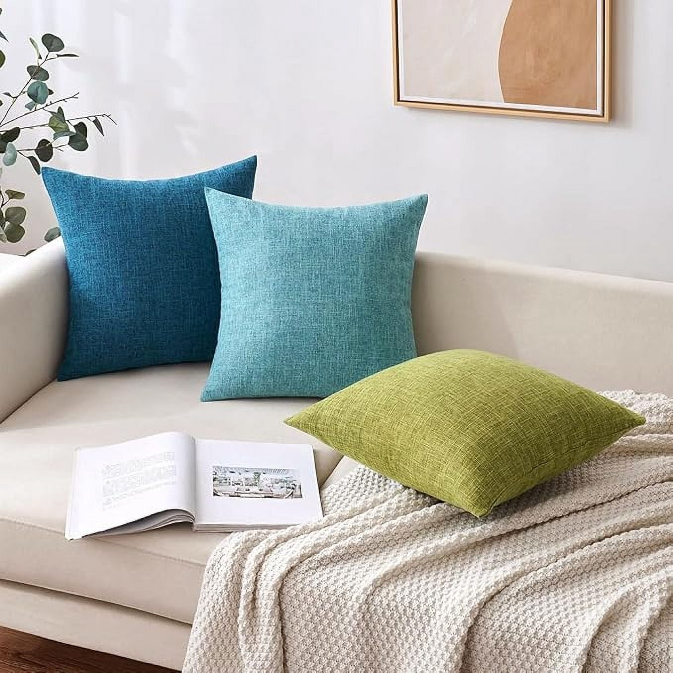 Nmkwnr 2 Pack Decorative Linen Throw Pillow Covers Solid Pillowcase Square Cushion Cover for Couch Sofa Bed Living Room,20x20 Inch