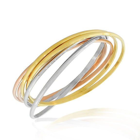 Stainless Steel Silver-Tone Gold-Tone Interlocked Six Bangle Bracelets Set