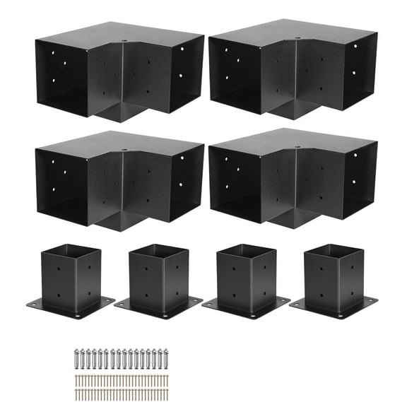 KFFKFF Pergola Bracket Kit, 4x4 Inch (Inner Size 3.5x3.5), 4 Pcs 3-Way Durable Corner Bracket for Woodworking Projects, Simple Installation for Wooden Beams in Gazebos, Patio Pergolas, and Log Cabins