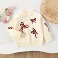 thumbnail image 2 of Girls Crew Neck Sweater Long Sleeve Glitter Bow Knitted Pullover Tops Casual Loose Comfy Stylish Clothes (3 Years, Beige), 2 of 6