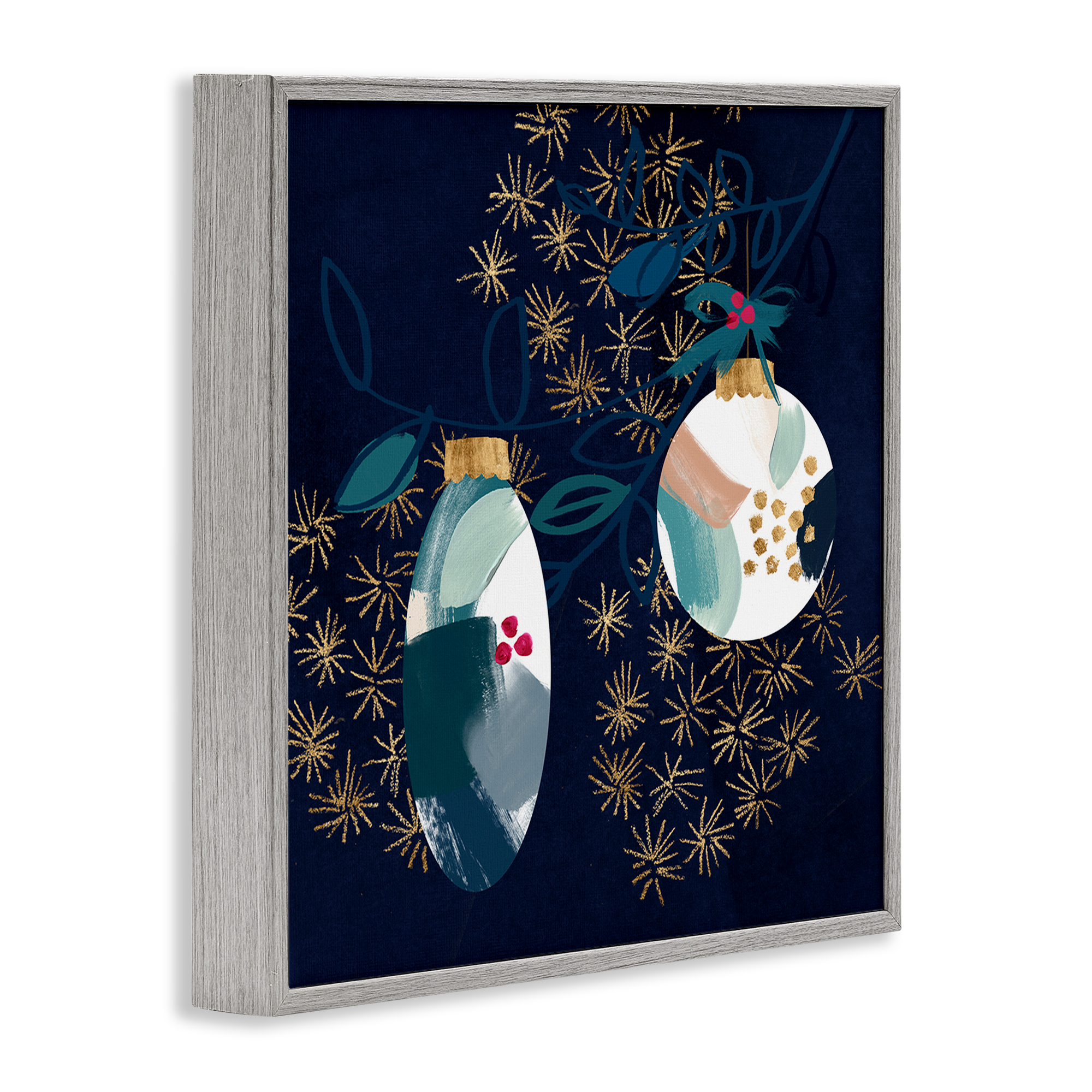 Stupell Industries Blue Patterned Ornaments Holiday Painting Gray Framed Art Print Wall Art, 24 x 24