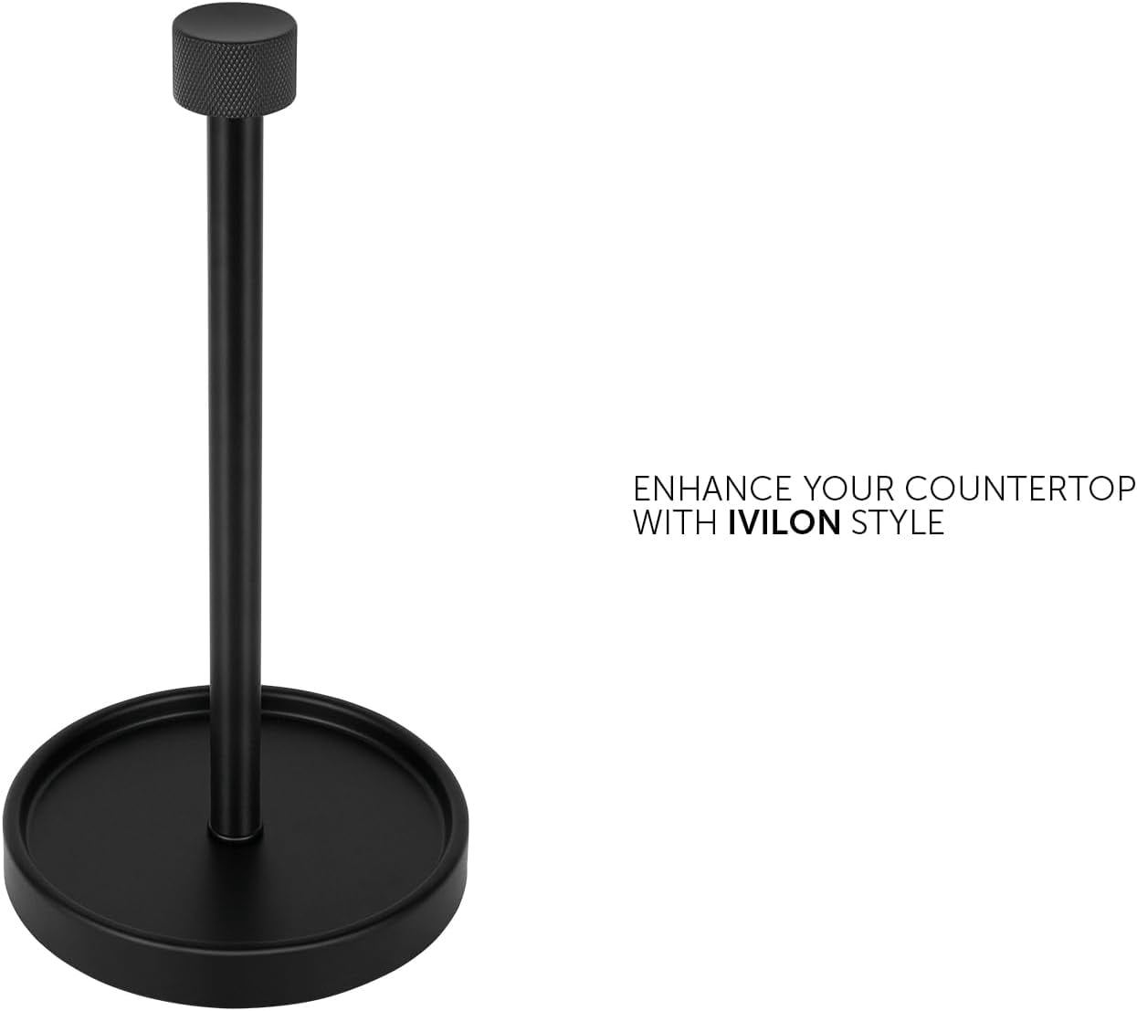 Countertop Paper Towel Holder - Modern Knurling End Cap Minimalist Design - Fits All Paper Towel Roll Sizes - Color Black