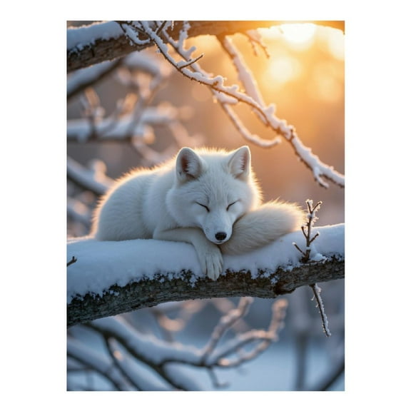Diamond Art Kit for Adults, Sleeping Arctic Fox Winter Branch Diamond Painting for Adults Beginners, 5D DIY Diamond Art Painting Kits, Colorful Diamond Painting Craft for Home Decor 12x16