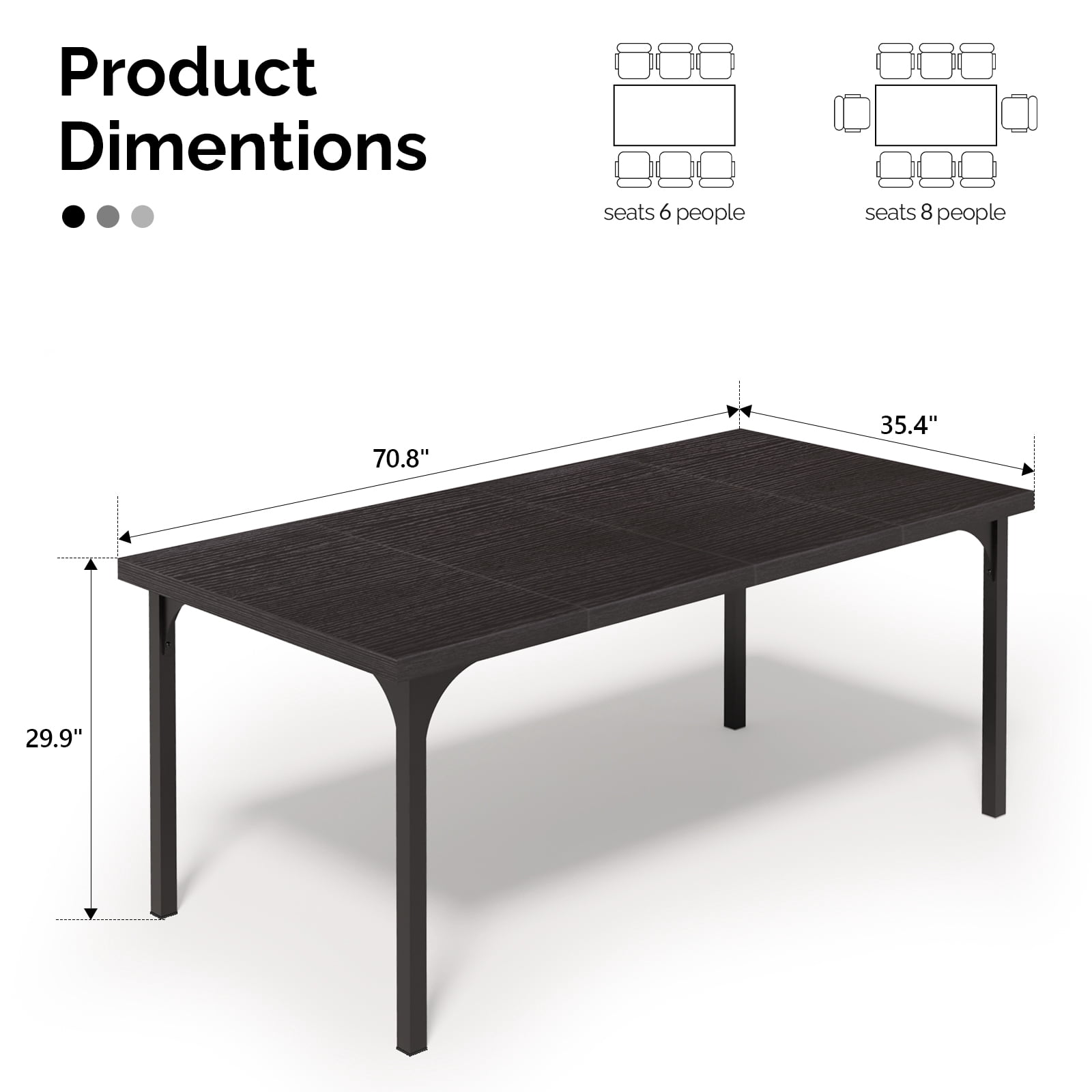 Ktaxon 70.8" Dining Table for 6~8, Farmhouse Kitchen Table Large Rectangle Dinner Table for Home, Dining Room, Kitchen, Black