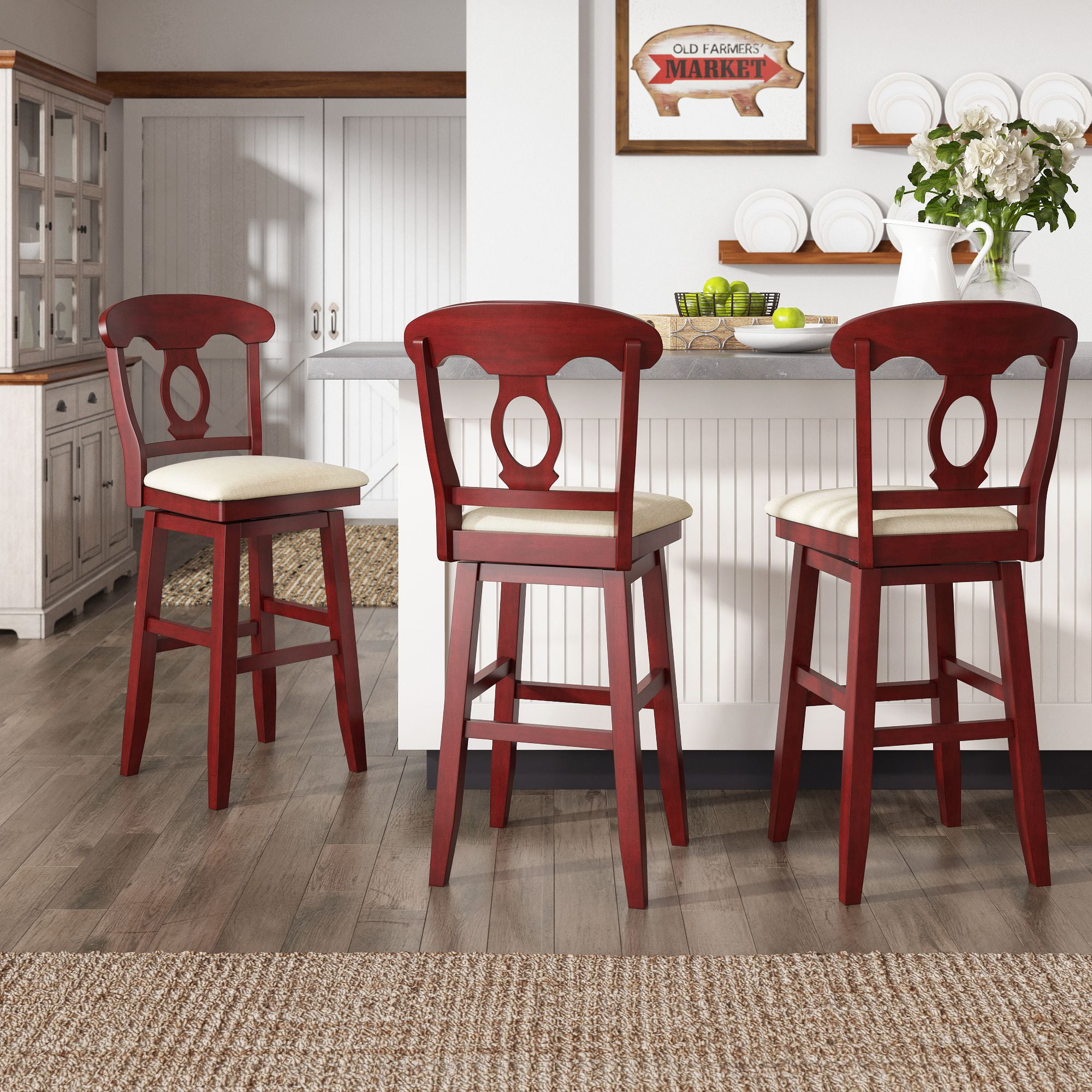 Weston Home Sheena Napoleon Back Wood Swivel Bar Stool, Antique Berry