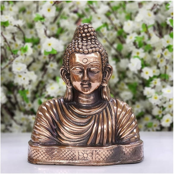Buddha Head Statue Buddha Face Figurine Home Decor Statue Buddha Sculpture Buddhist Buddha Idol Siddharta Gautama Statue Altar Decoration Bronze Buddha Head Idol for Office Decor - AtoZ India Cart