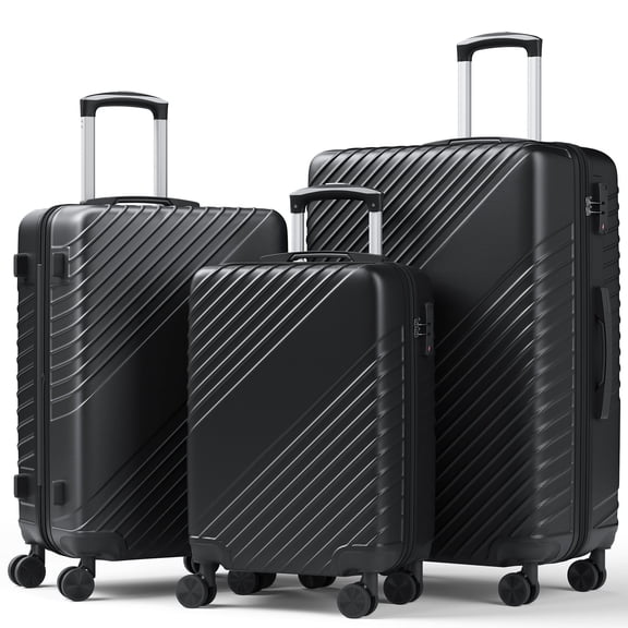 HAIMULI Luggage Sets 3 Piece, Hardside Travel Suitcase with Spinner Wheels 20/24/28" , Carry on Luggage with TSA Lock (Black)