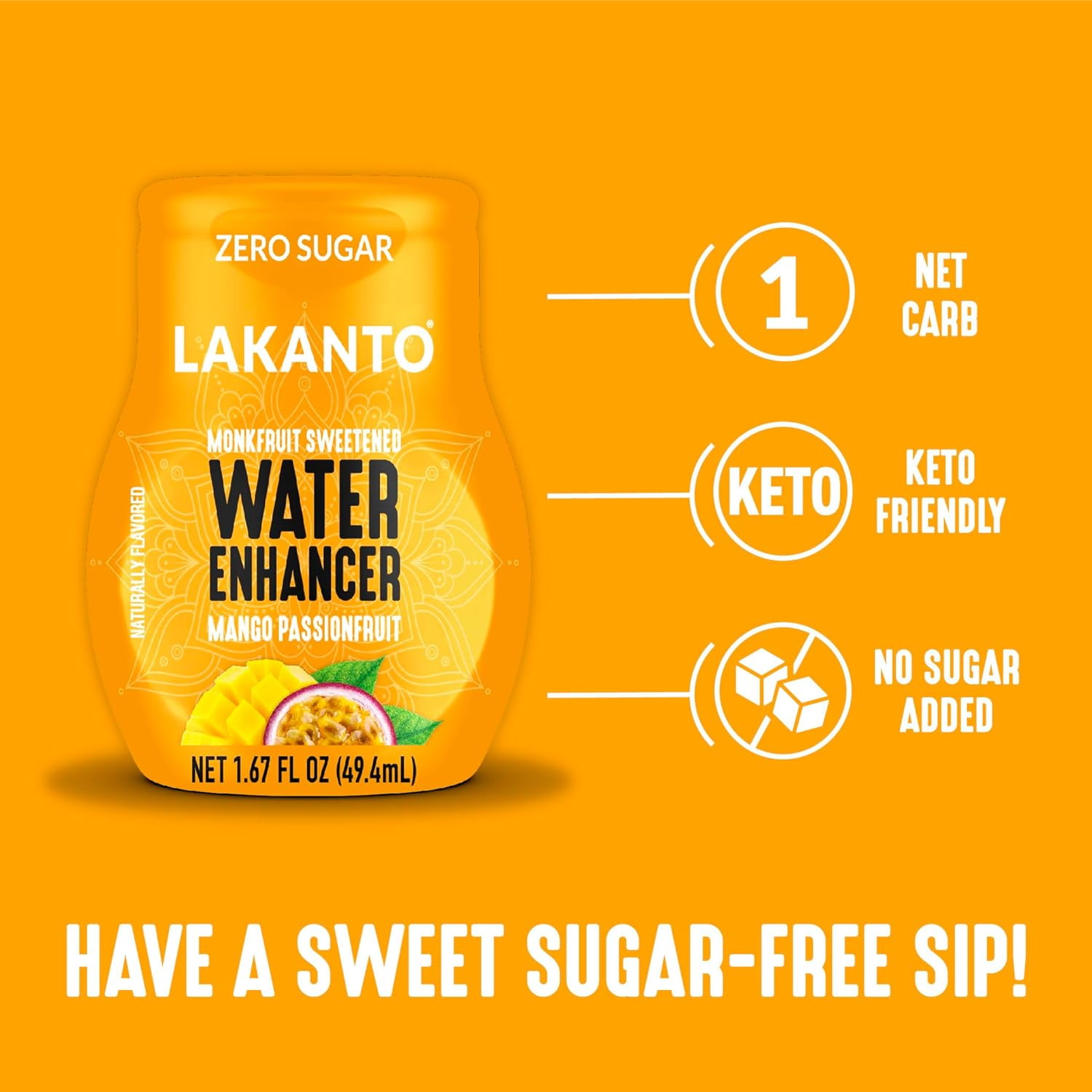 Lakanto Sugar Free Water Enhancer - Sweetened with Monk Fruit Sweetener and Erythritol, On the Go Liquid H2O Hydration, Zero Sugar, Naturally Flavored - Mango Passionfruit (1.67 fl oz - Pack of 6)