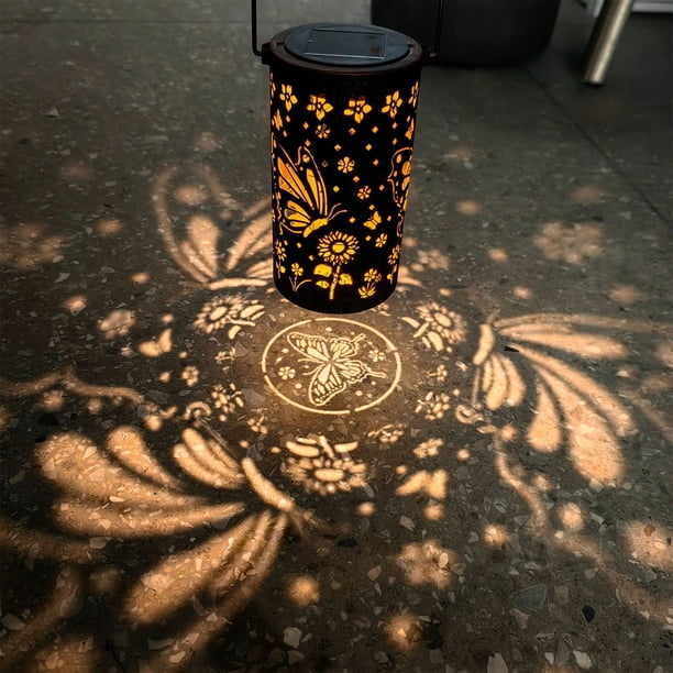 Farol solar de jardín colgante de metal, luz impermeable exterior de prado • Lámpara solar decorativa decorativa de proyección floral para patios, jardines traseros y caminos