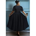 thumbnail image 2 of Plus Size Black Vintage Boat Neck Midi Dress, Short Sleeve 1950s Style Fit-and-Flare Swing Dress, 2 of 4