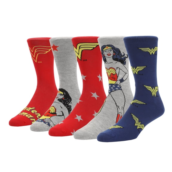 Wonder Woman Logo & Character Art Women's 5-Pair Pack Casual Crew Socks