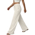 thumbnail image 6 of Women's 2026 Summer Lightweight Cotton Linen Wide Leg Trousers Elegant Casual Pants with Pockets by Yigetop Beige L, 6 of 7